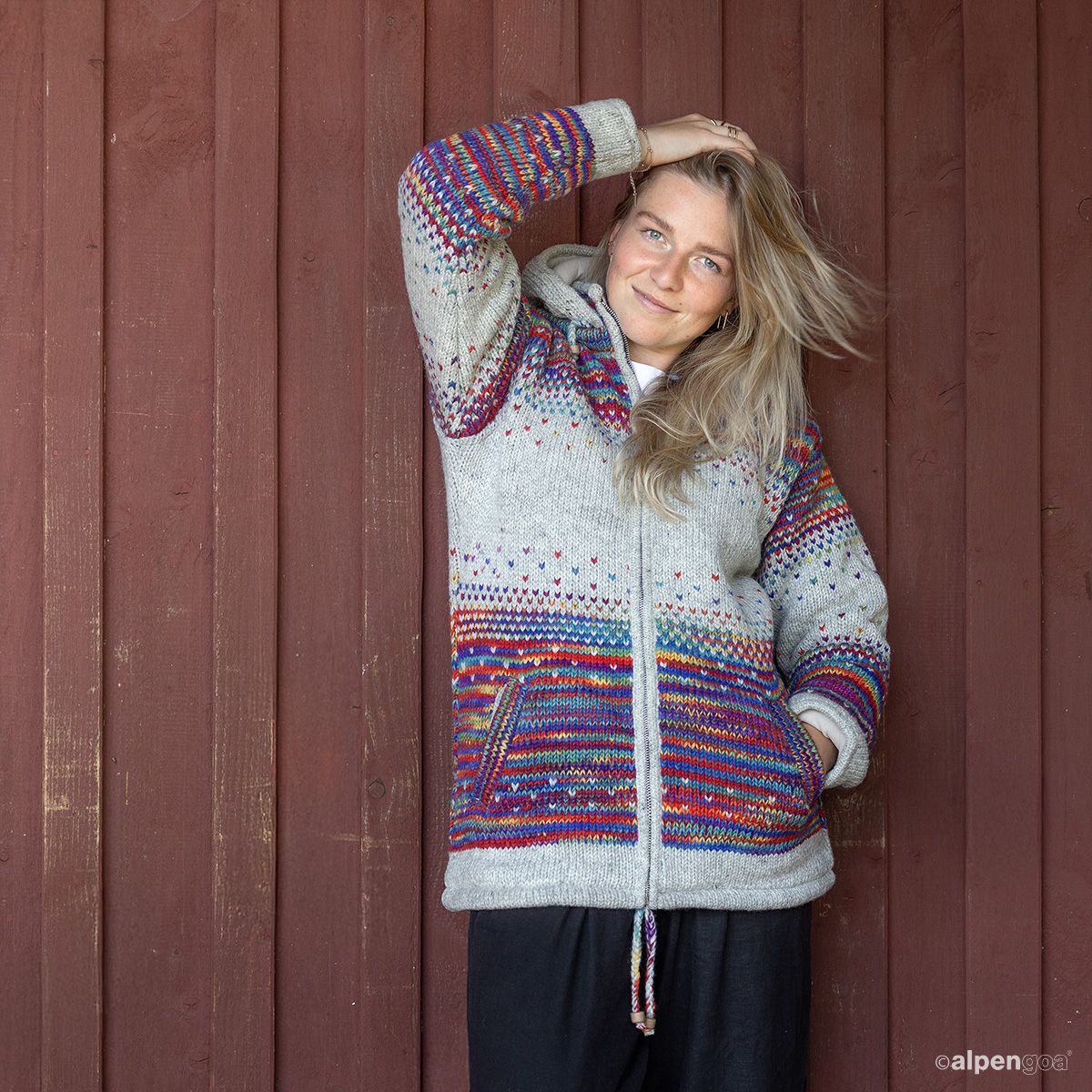 Wolljacke Maxima Regenbogen Hellgrau